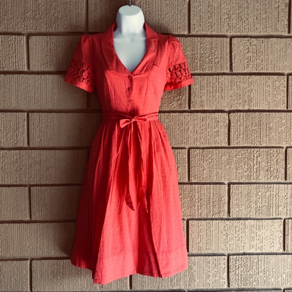 Maeve Dresses & Skirts - Maeve Anthropologie Coral Swiss Dot Dress